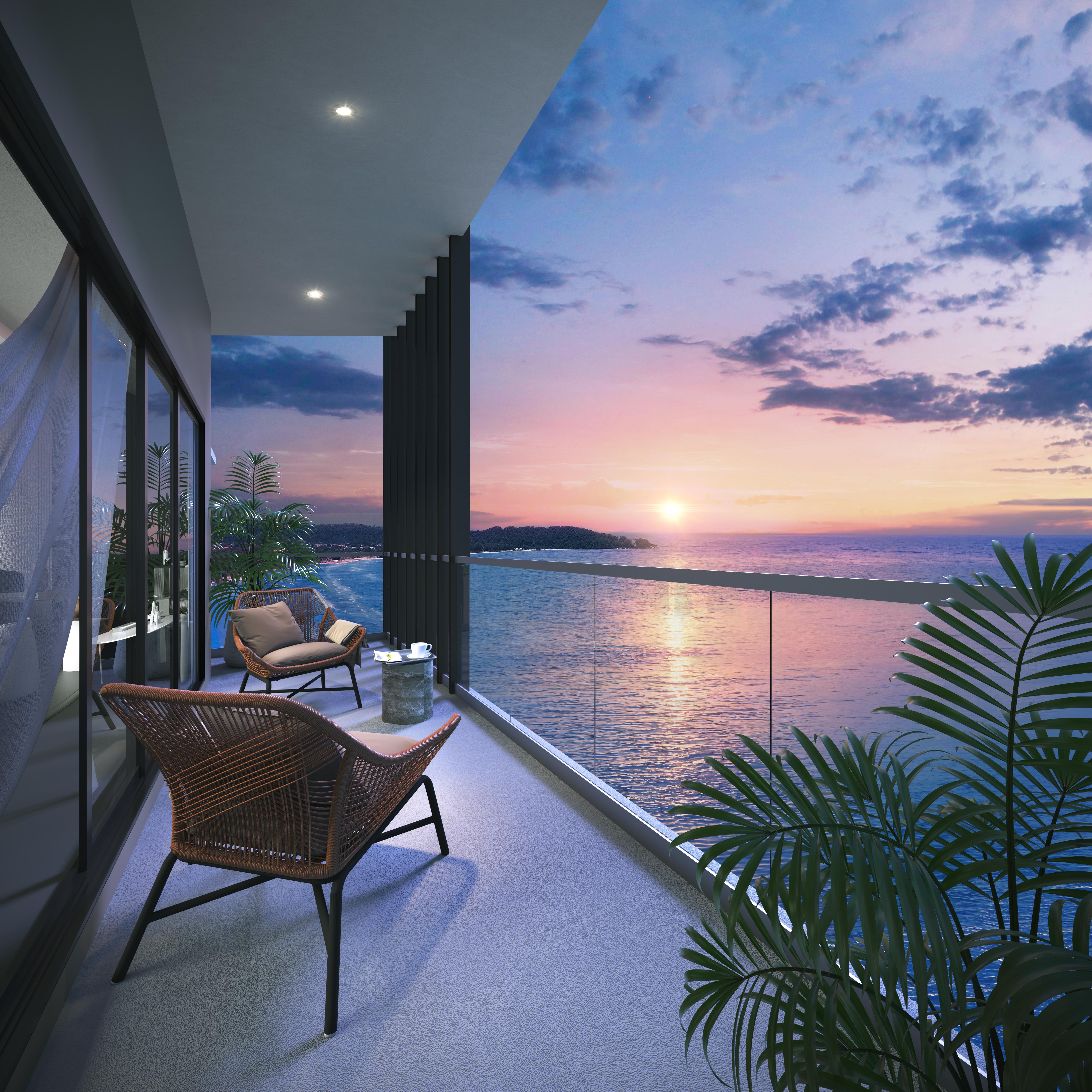 Sea-view balcony and outdoor leisure deck
