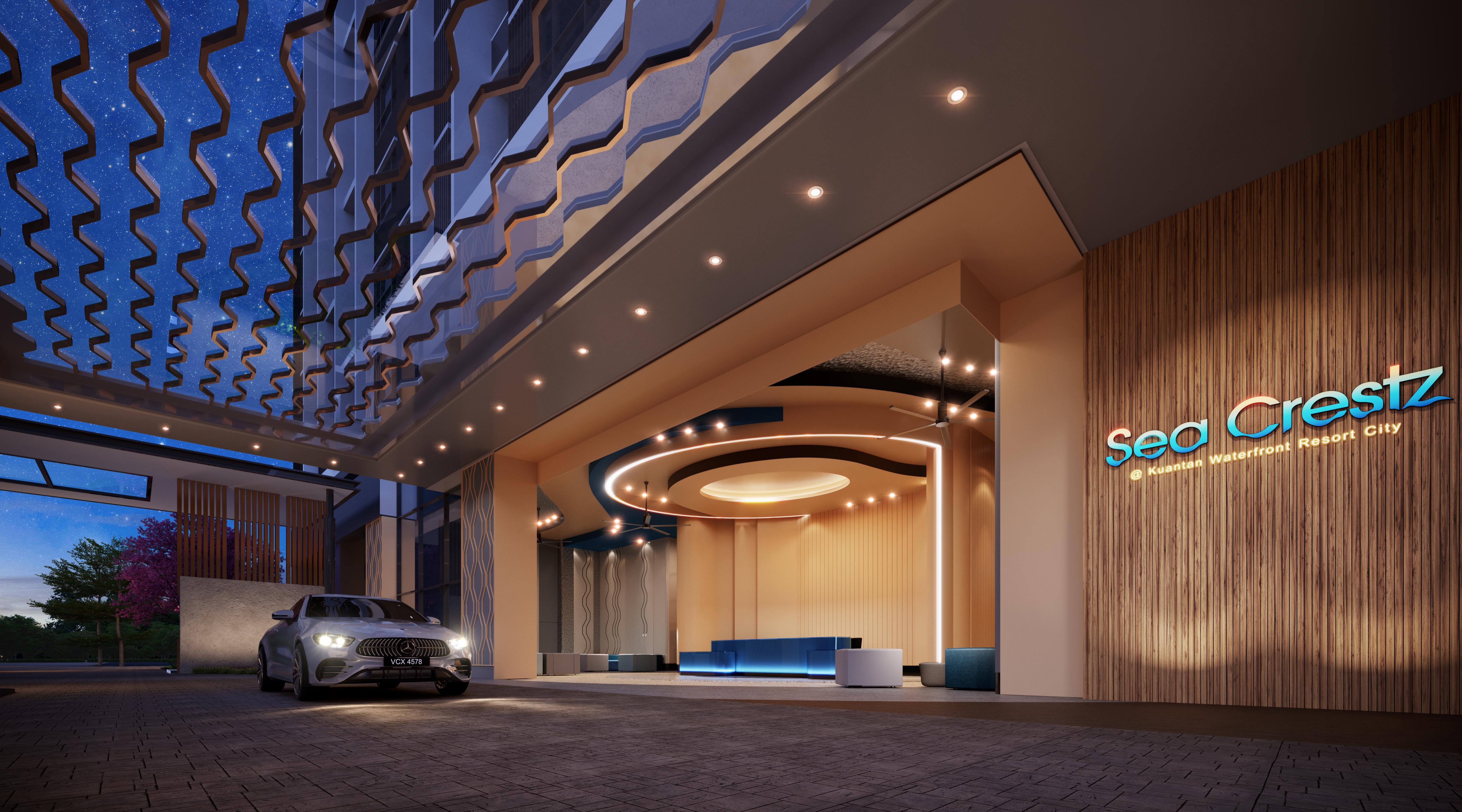 Grand lobby entrance at Sea Crestz facing the sea-fronting boulevard