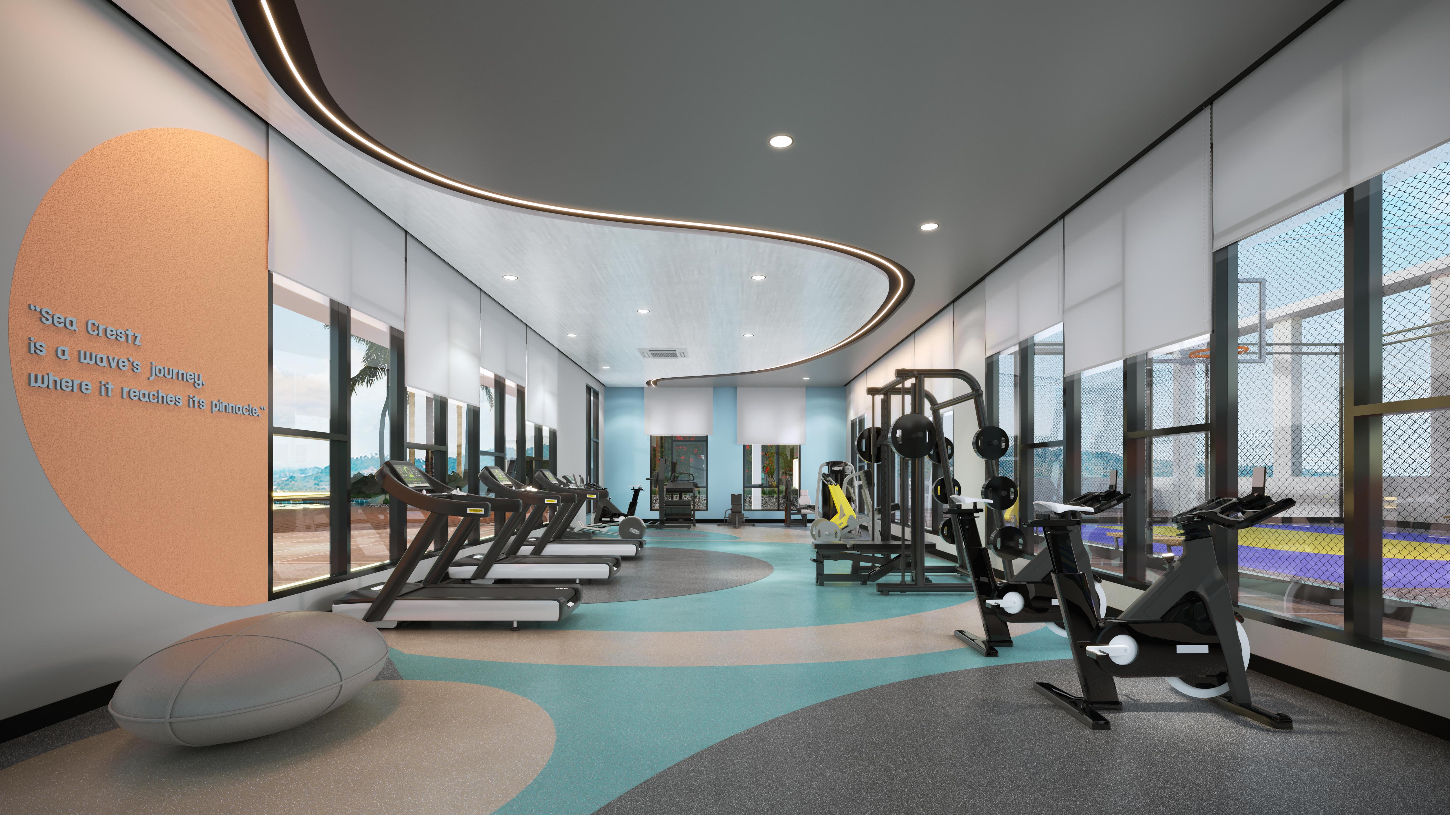 Gymnasium with indoor fitness stations